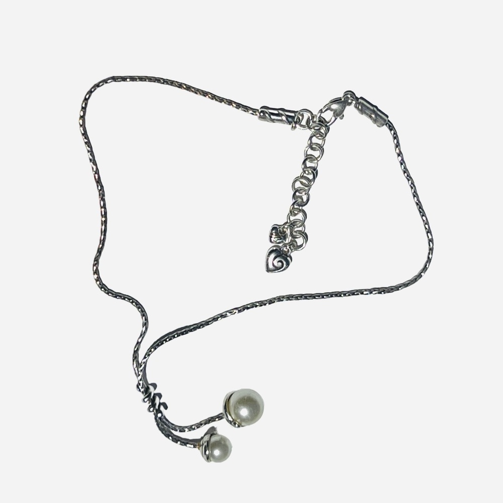 Brighton Necklace Lariat Style Twist Simulated Pearl Silverplate
